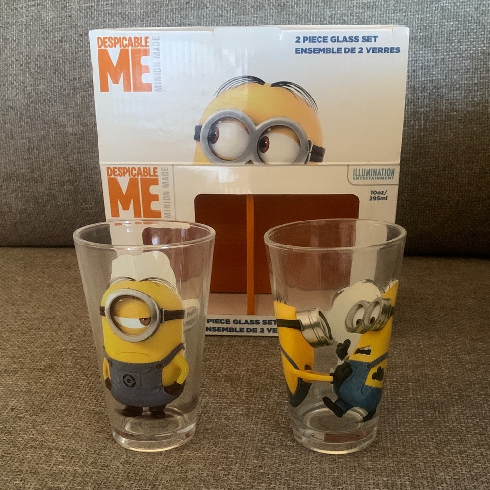 Despicable Me Minion Made 2 Piece Glass Set Drinkware 10 oz